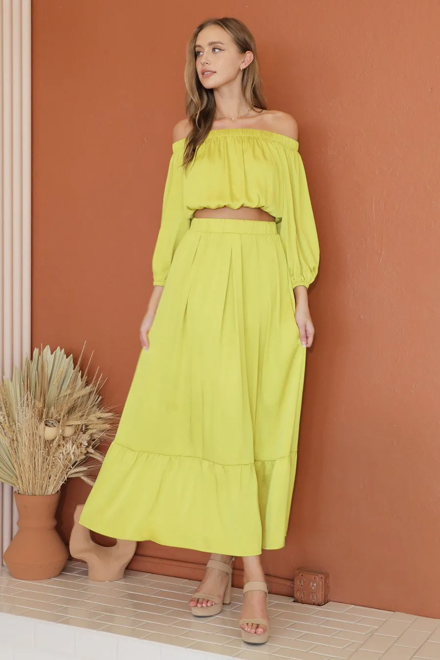 Washed Poly Silk Tiered Maxi Skirt