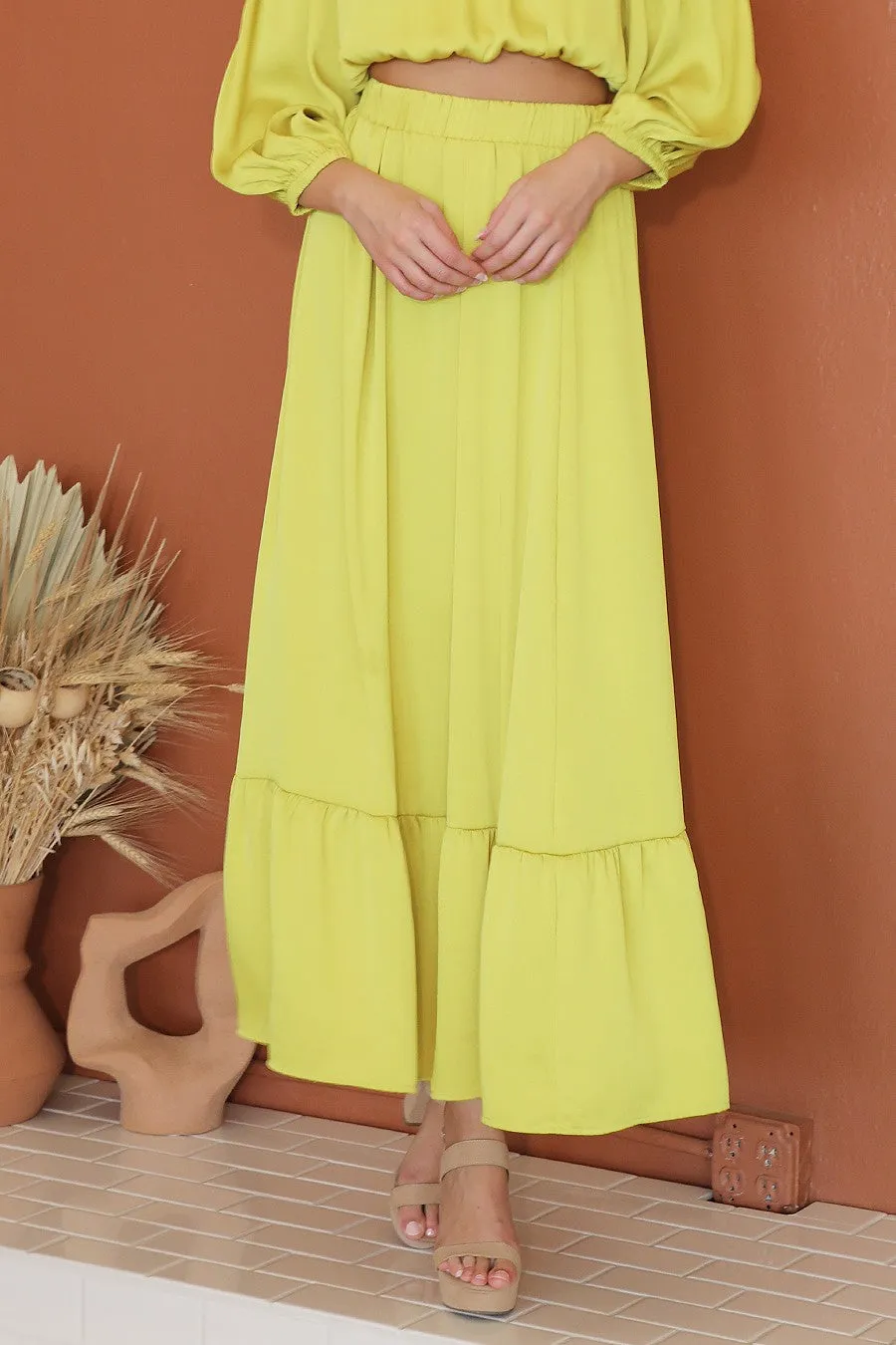 Washed Poly Silk Tiered Maxi Skirt