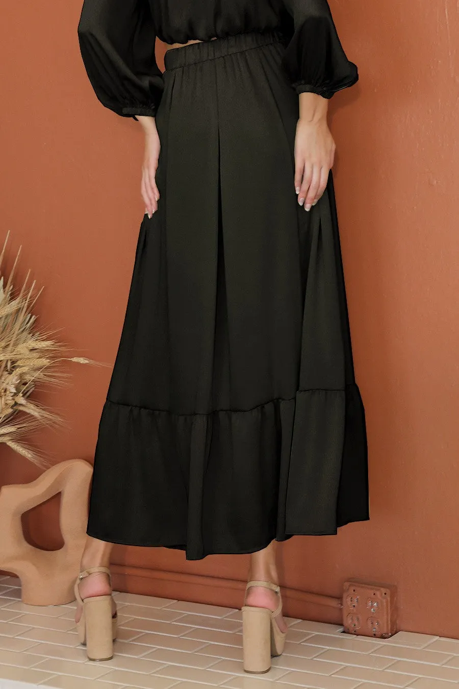 Washed Poly Silk Tiered Maxi Skirt