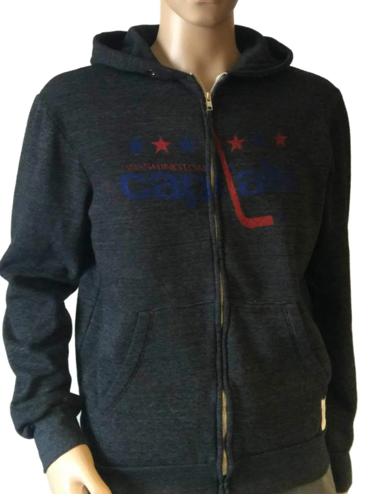 Washington Capitals Retro Brand Gray TriBlend Fleece Zip Up Hoodie Jacket