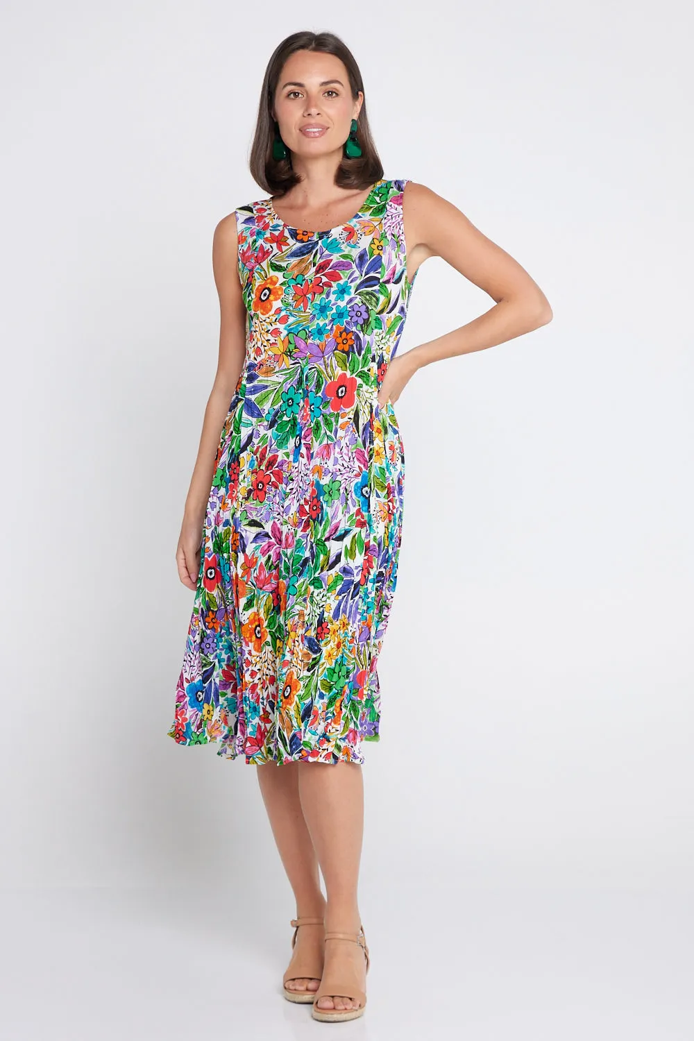 Welwyn Sleeveless Short Godet Dress - Floral Print