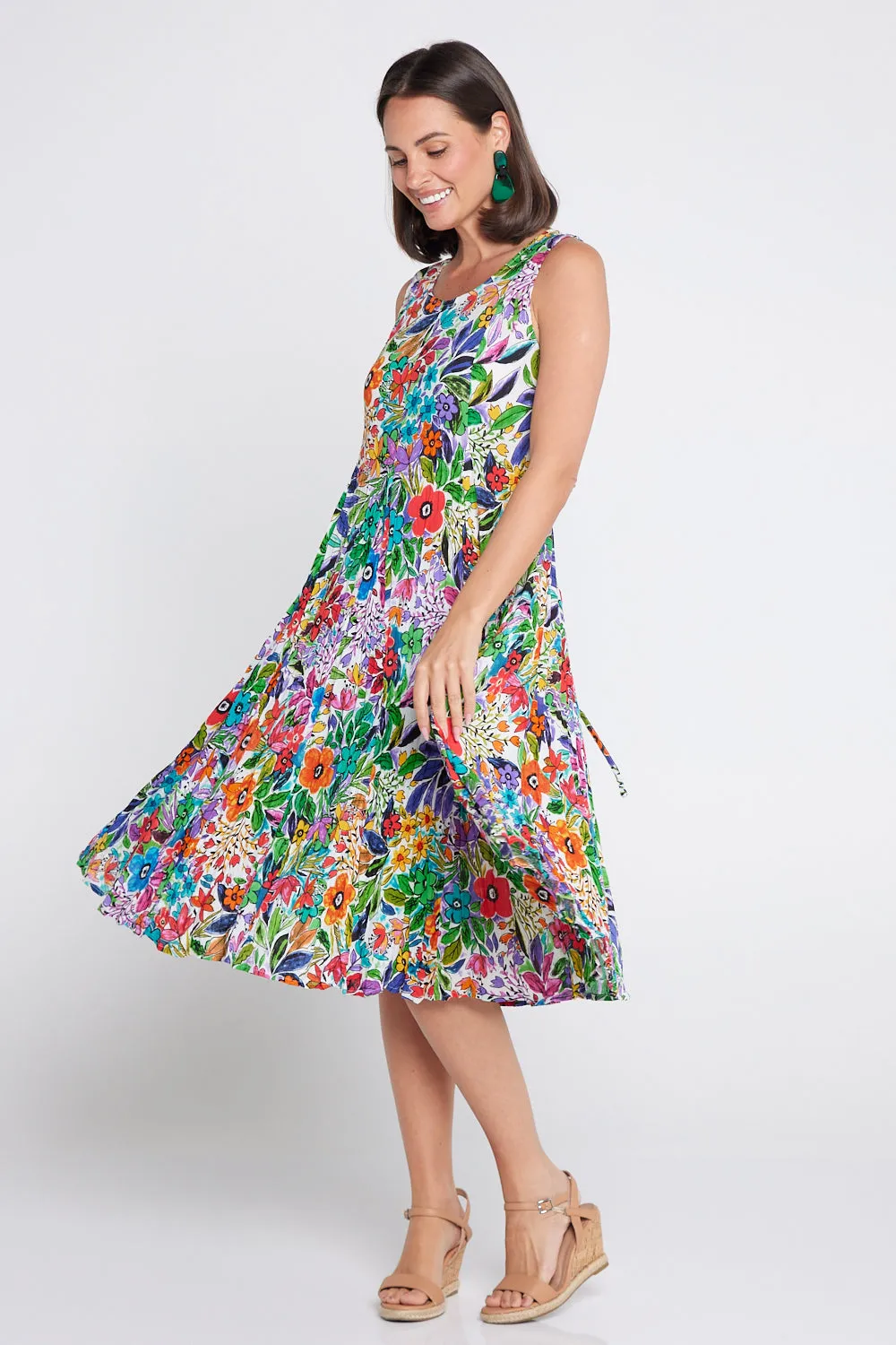 Welwyn Sleeveless Short Godet Dress - Floral Print