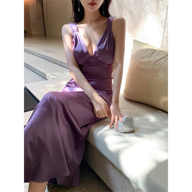 Wenkouban dress to impress codes Bridal Morning Gown Purple Wedding Satin Backless Dress Women's Niche Light Dress Engagement License Fishtail Evening Dress