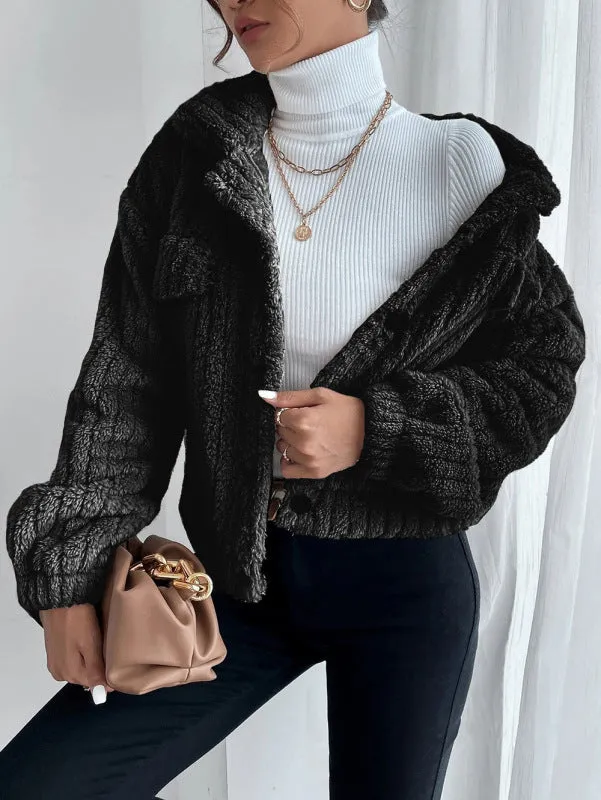 Wenkouban-Winter outfits ideas Lapel collar shirt plus fleece comfortable casual thick plush jacket