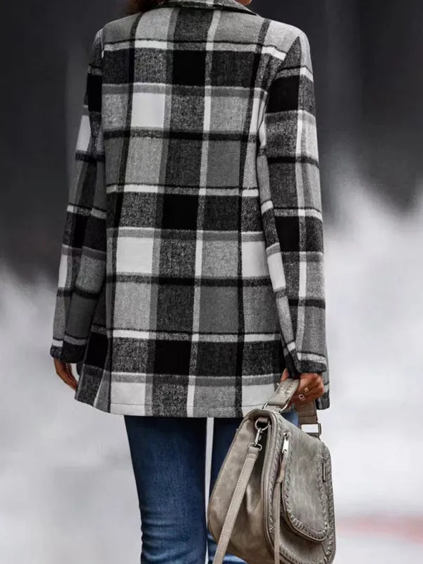 Wenkouban-Winter outfits ideas Loose Plaid Printed Long Sleeve Pocket Wool Jacket Cardigan