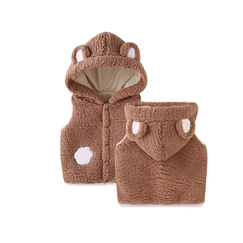 Winter clothes Baby toddler girl Boys Vests Cute Children Warm Jacket Outerwear Solid Color With Ear Hooded Sleeveless kids vest