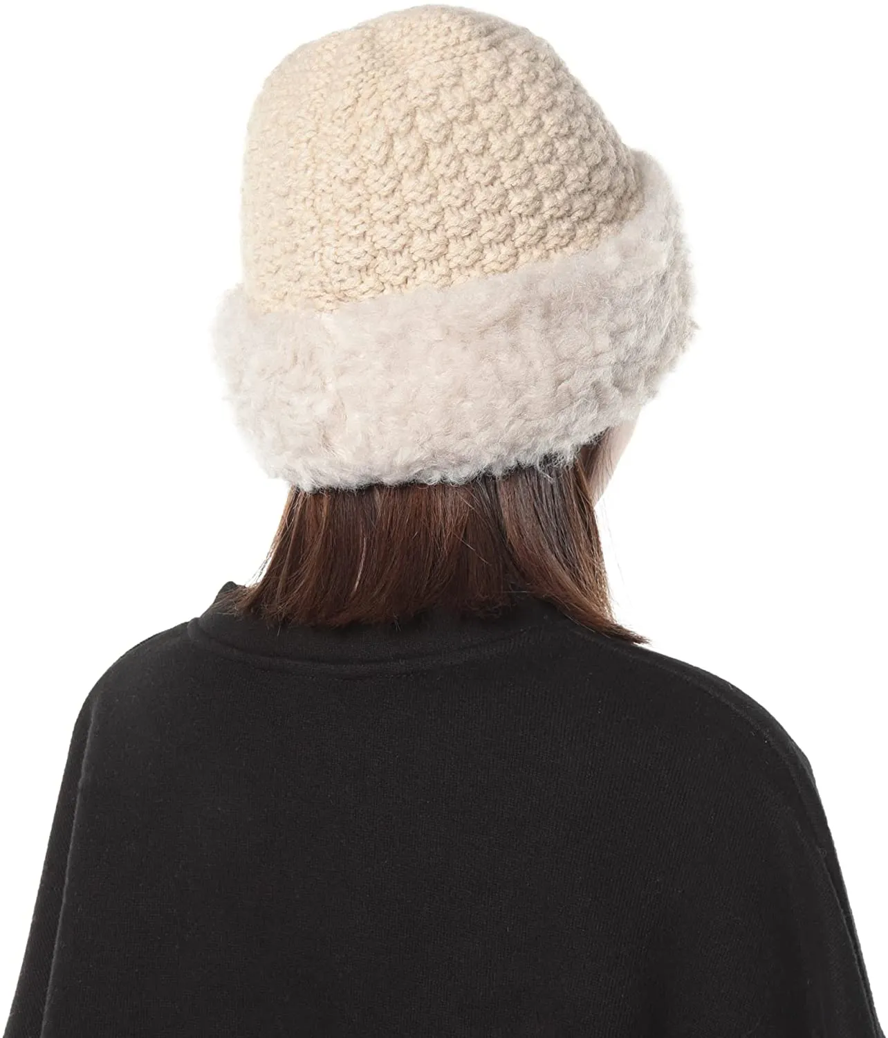 Winter Hats Knit Cap Faux Fur Hat Fluffy Bucket Hat Snow Cap for Women 21623