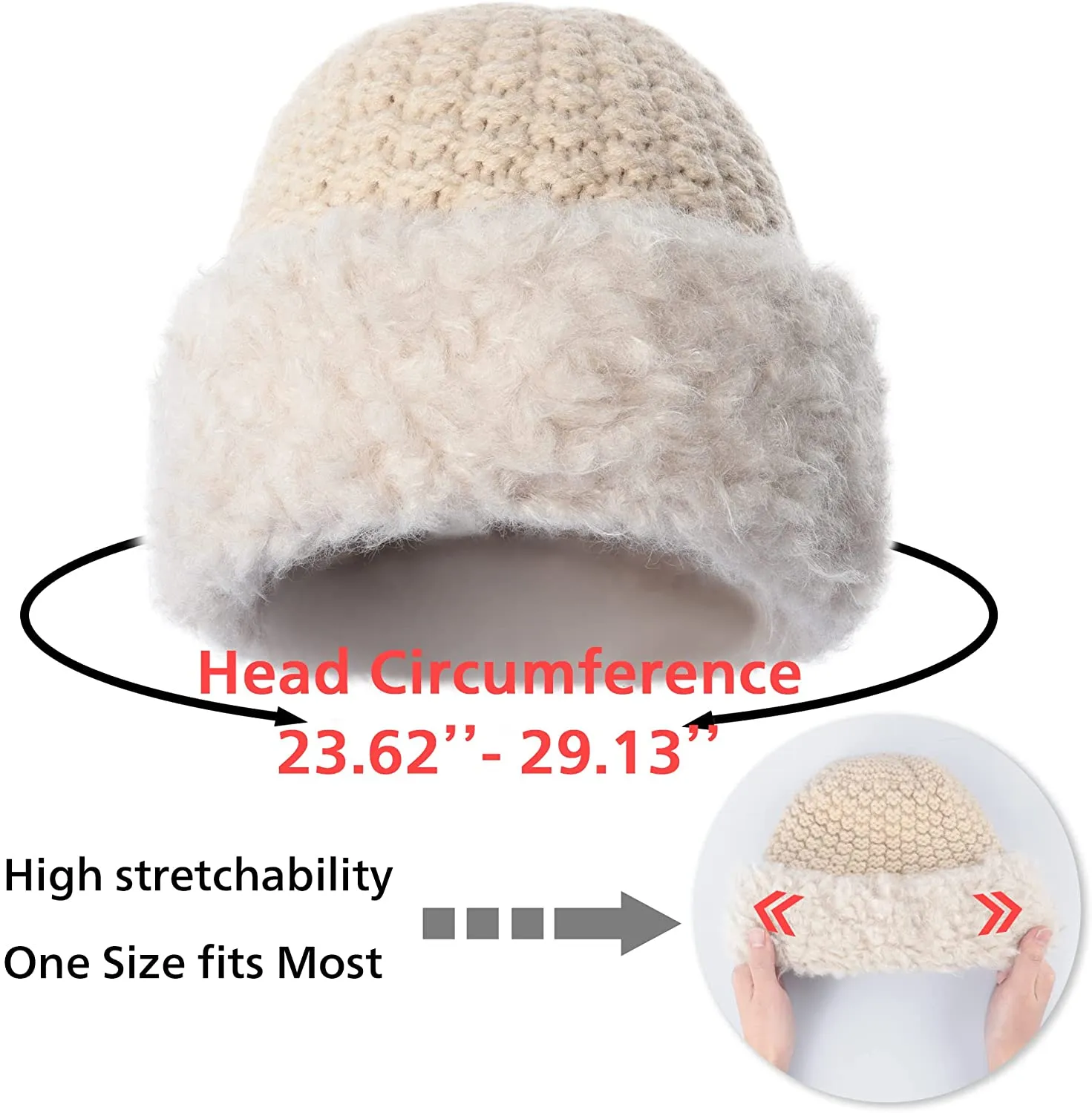 Winter Hats Knit Cap Faux Fur Hat Fluffy Bucket Hat Snow Cap for Women 21623