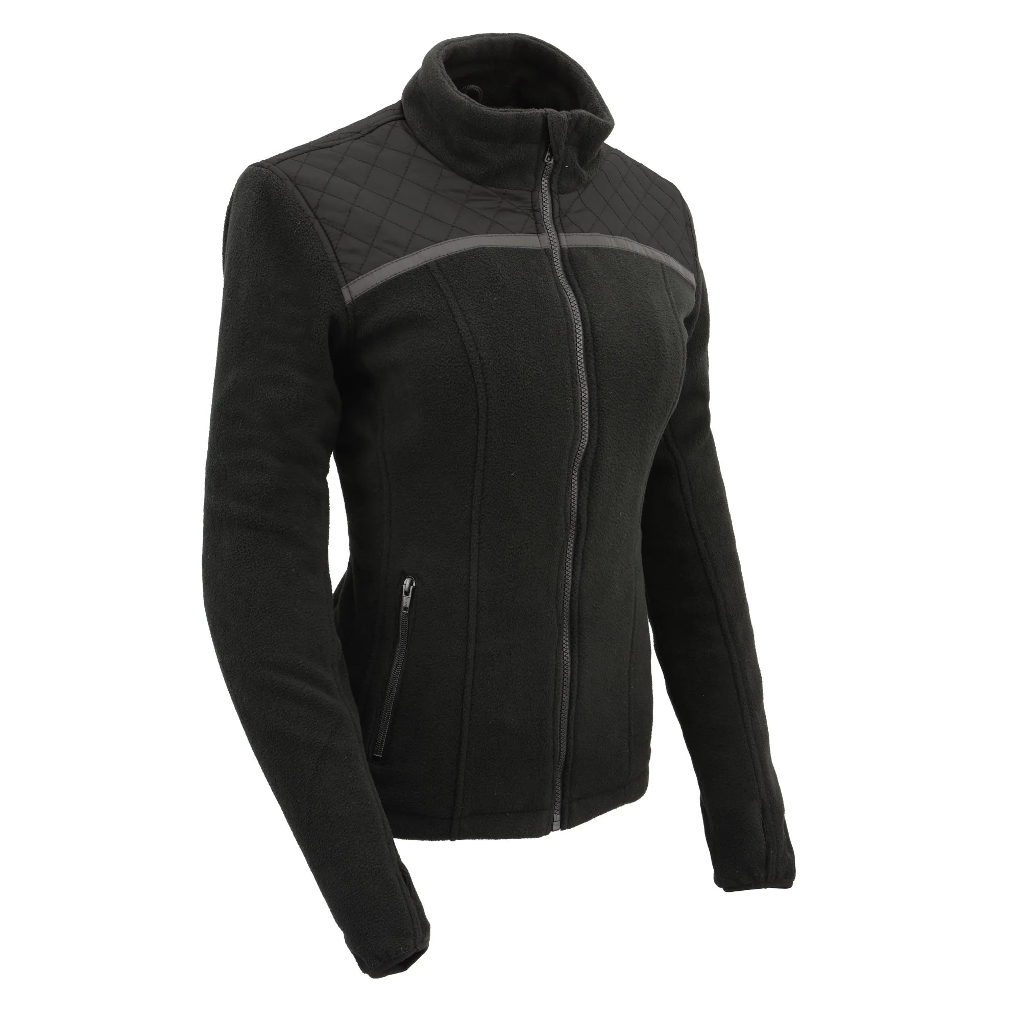 Women Micro Fleece Zipper Front Jacket w/ Reflective Stripes