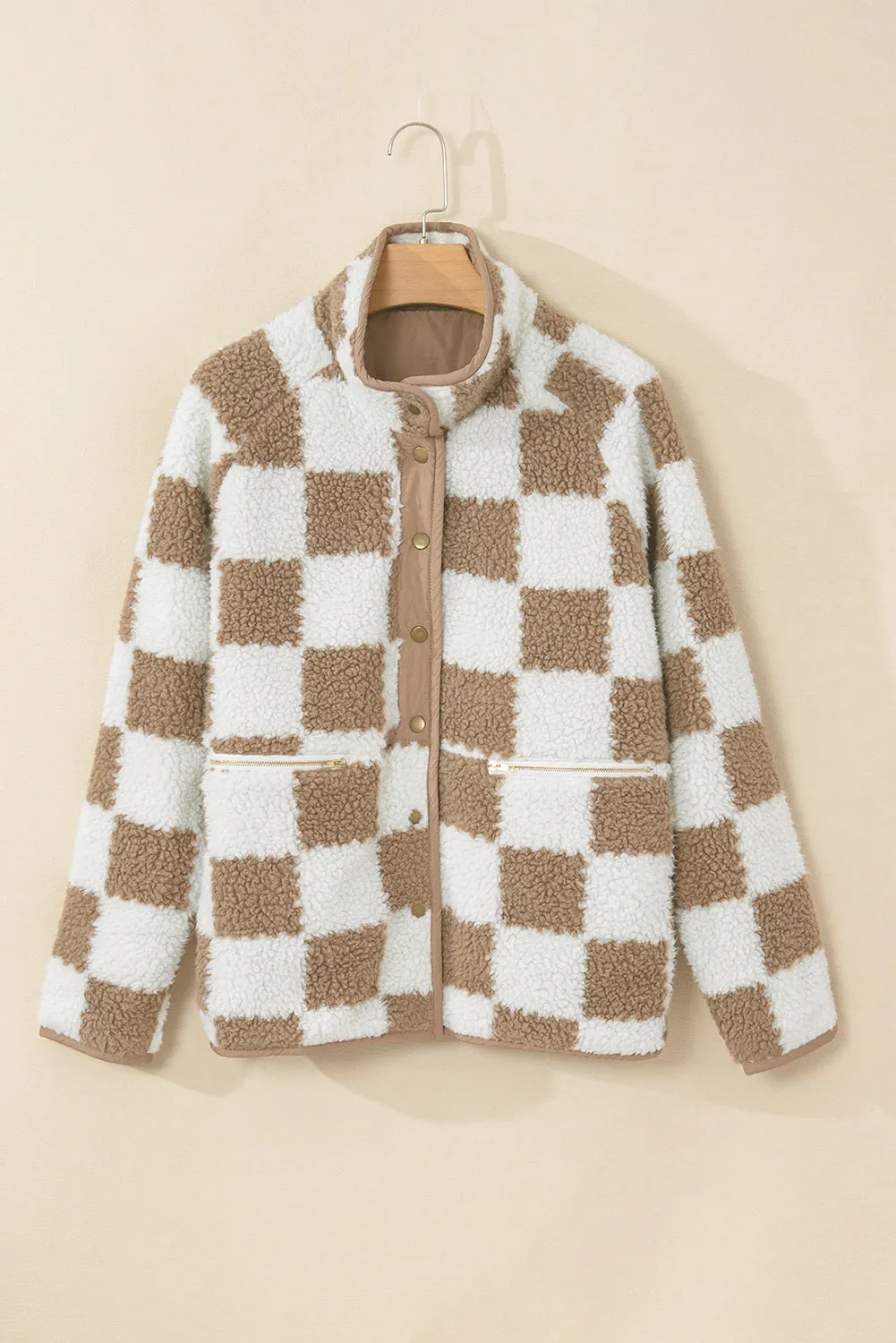 Women Plaid Fleece Jacket Snap Button Up Sherpa Winter Coats