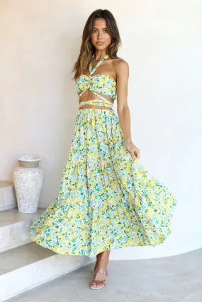 Women's Floral Crop Top Maxi Skirt Set 2 Piece Outfit Dress