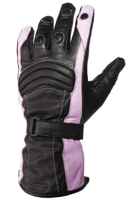 Women;s Pink Full Finger Leather Gauntlet Gloves, GLZ60-PINK-DL