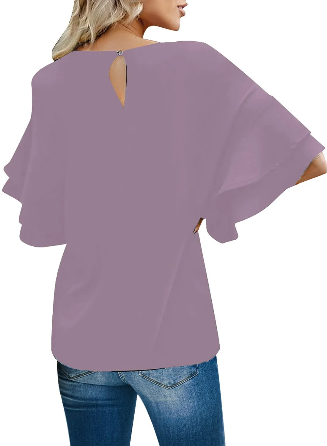 Women's Summer Blouse Casual Ruffle 3/4 Sleeve Tops Loose Shirts