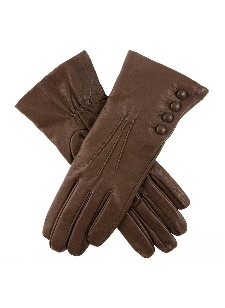 Women's Three-Point Cashmere-Lined Leather Gloves with Buttons