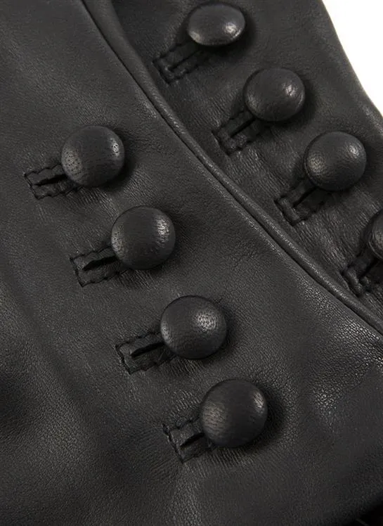 Women's Three-Point Cashmere-Lined Leather Gloves with Buttons