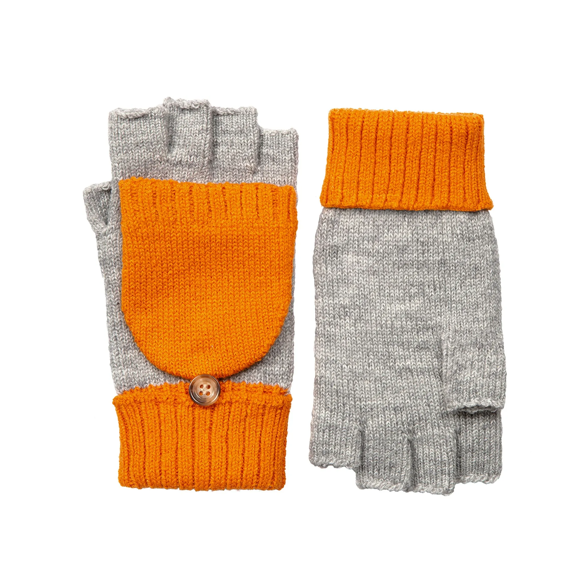 Women’s Two-Tone Knitted Fingerless Gloves with Mitten Flap