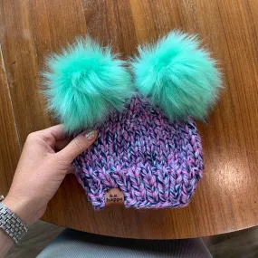 Youth Wool Free Knit Pom Hat | Purple Double Pom