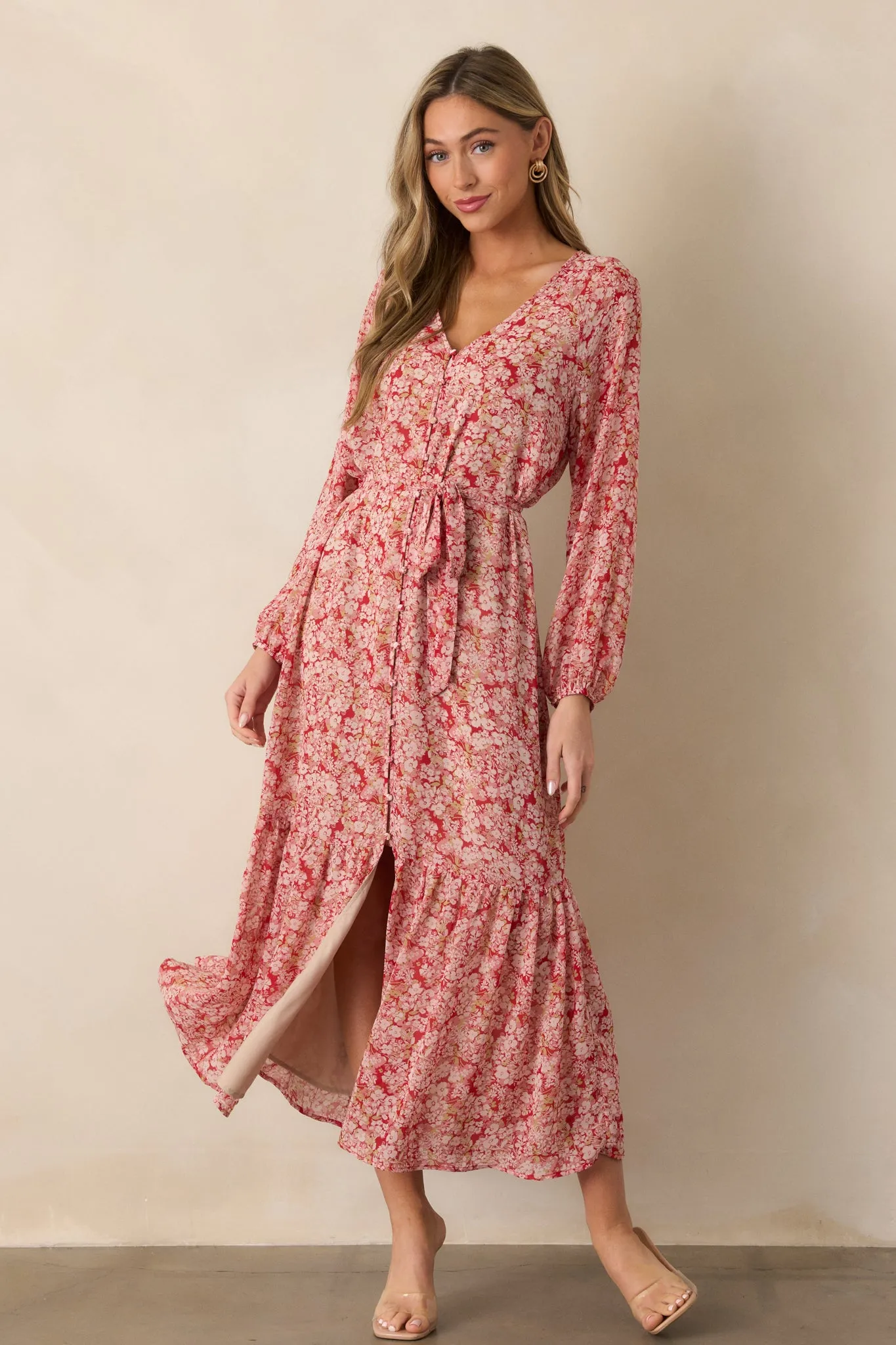 Z Supply Della Cranberry Floral Maxi Dress