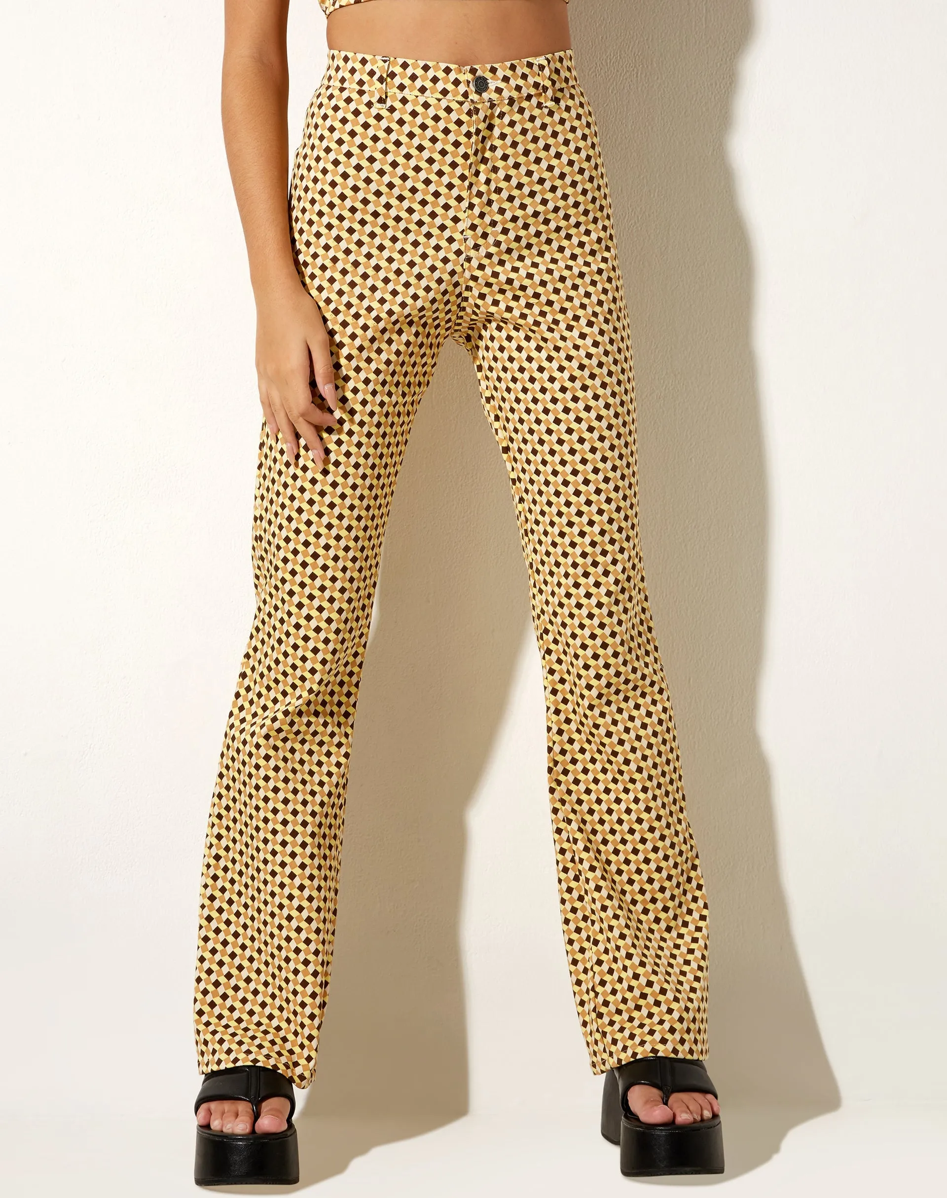 Zoven Flare Trouser in Wavy Checker Yellow